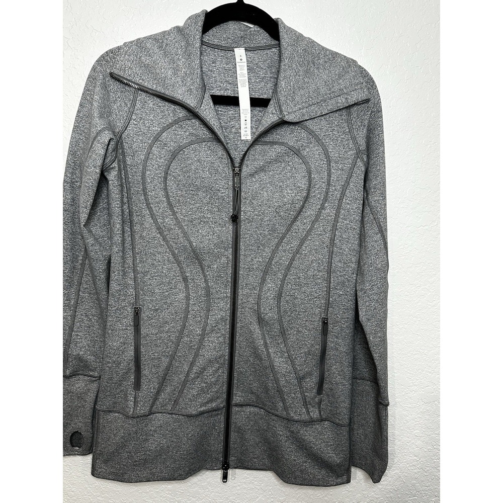 Lululemon Athletica Women's Scuba Gray Pink Hoodie Full Zip Hooded Jacket Size 8